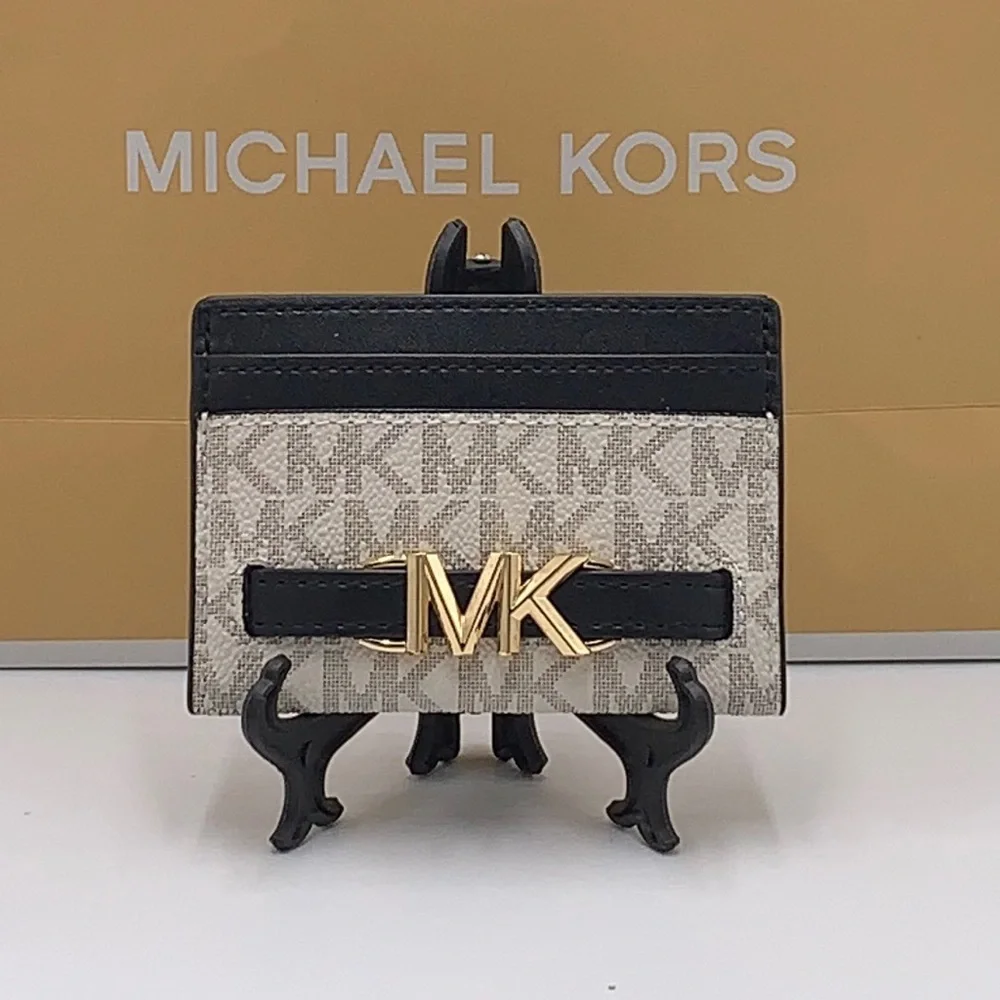 MICHAEL KORS Reed Large Card Holder Case Wallet COLOR: VANILLA BLACK SIGNATURE